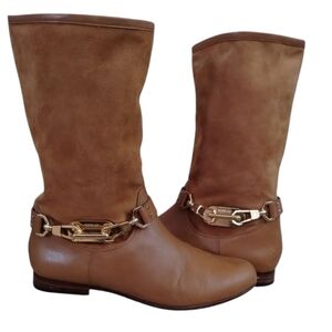 Rachel Zoe Camel Color Leather Women's Boots With Gold Embellishments Size 7 1/2